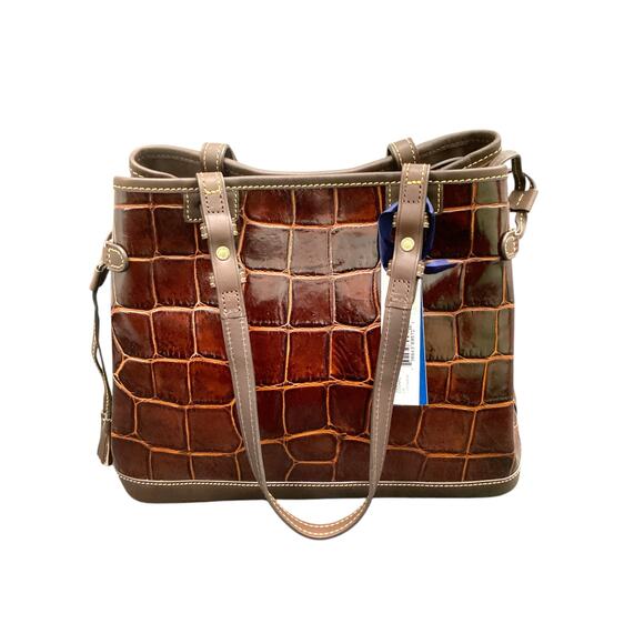 NWT Dooney &Bourke Purse Women’s 1Size Double Strap Tassels Croc Embossed Brown - Picture 2 of 11